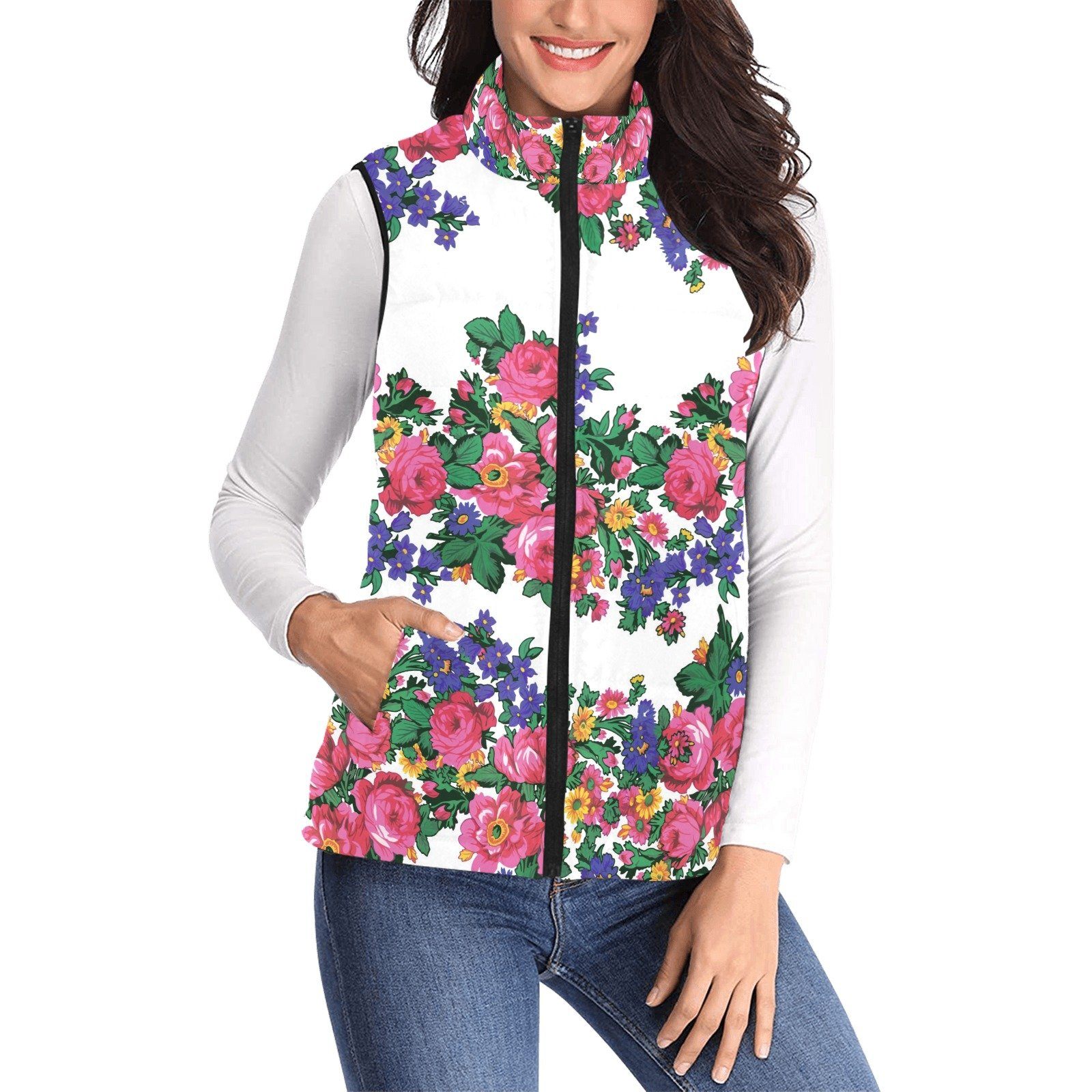 Kokum's Revenge White Women's Padded Vest Jacket (Model H44) Women's Padded Vest Jacket (H44) e-joyer