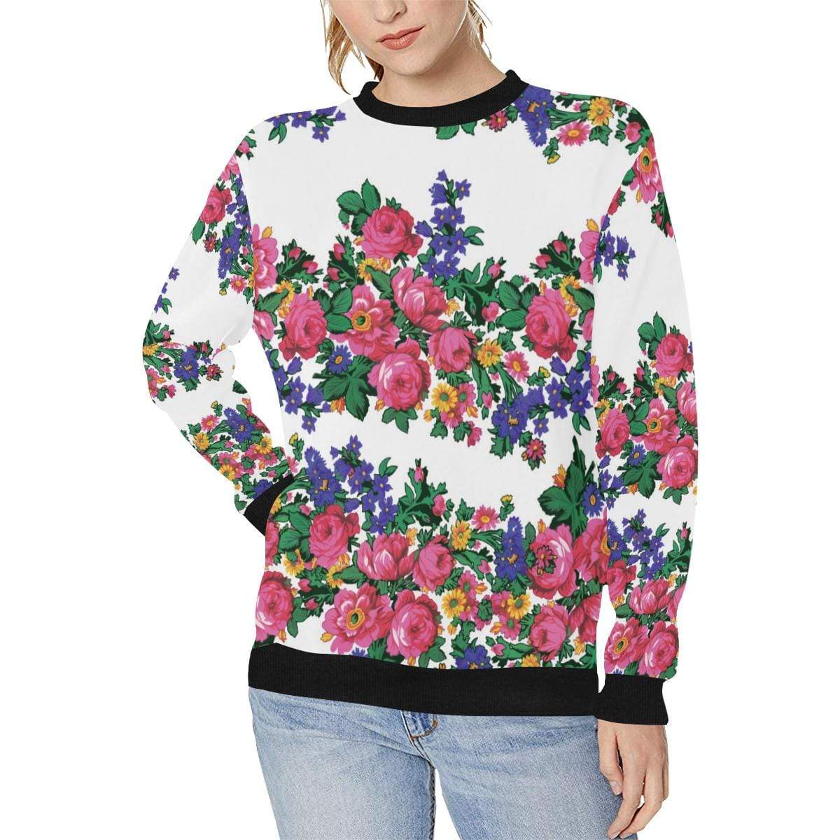 Kokum's Revenge-White Women's Rib Cuff Crew Neck Sweatshirt (Model H34) Rib Cuff Crew Neck Sweatshirt for Women (H34) e-joyer