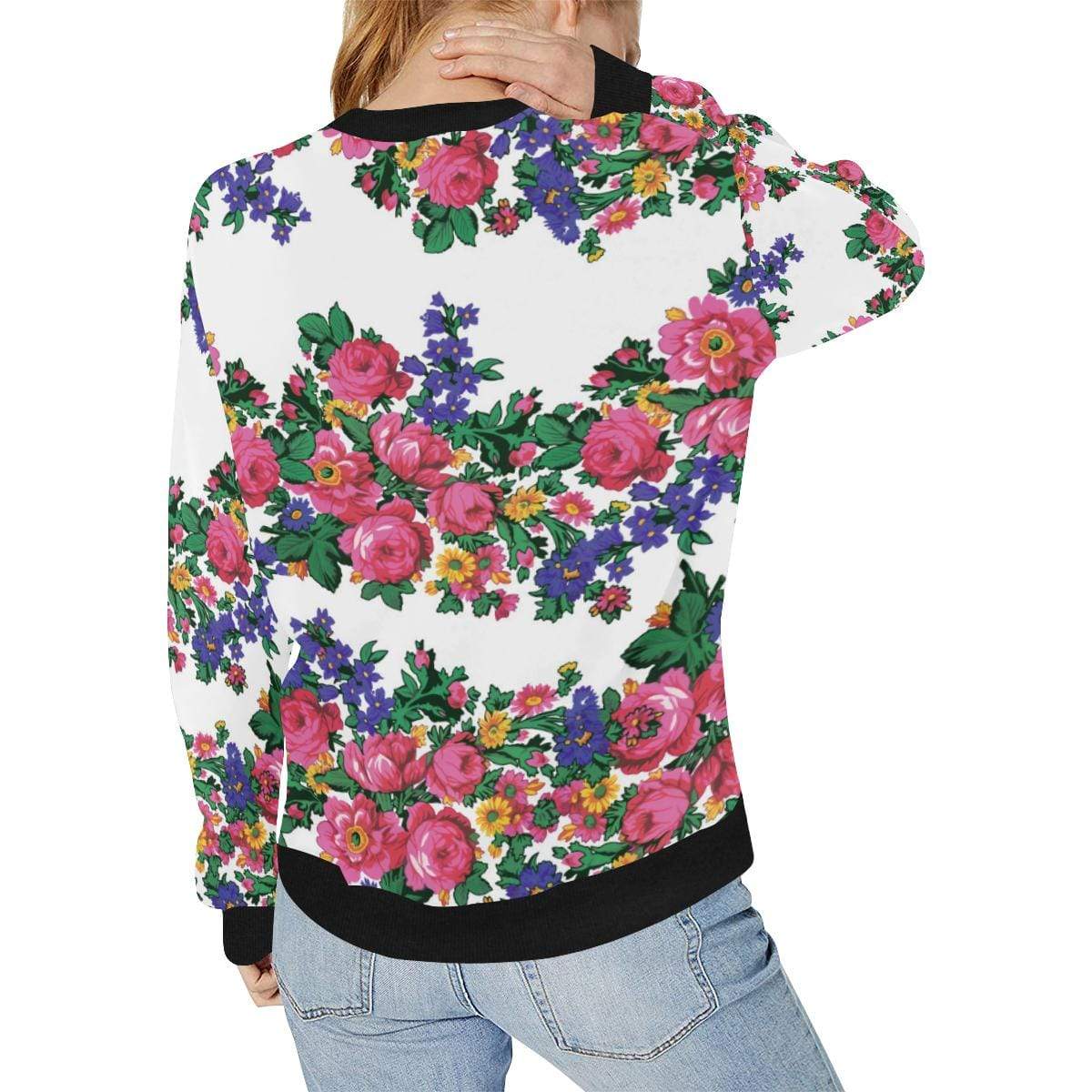 Kokum's Revenge-White Women's Rib Cuff Crew Neck Sweatshirt (Model H34) Rib Cuff Crew Neck Sweatshirt for Women (H34) e-joyer