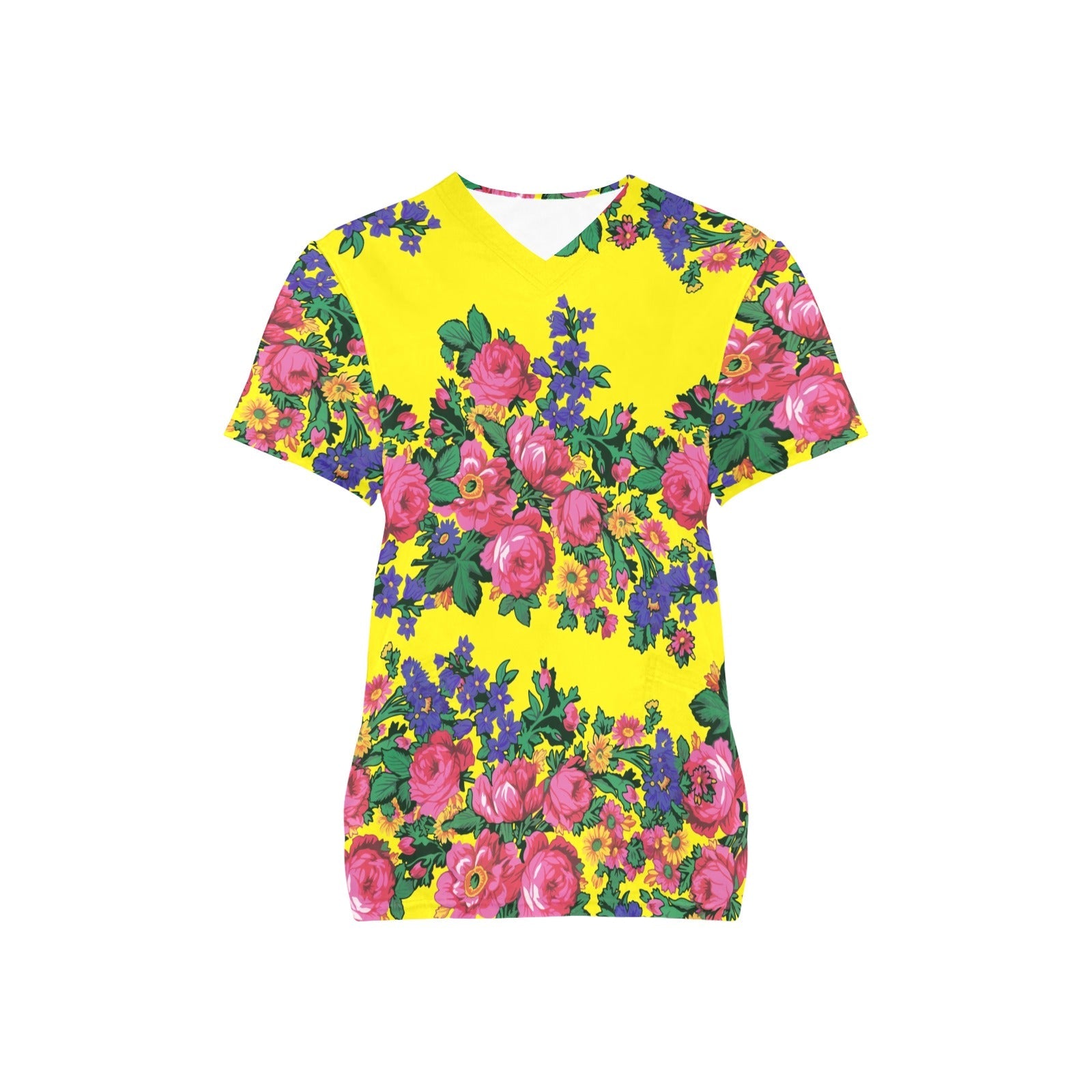 Kokum's Revenge Yellow All Over Print Scrub Top Scrub Top e-joyer