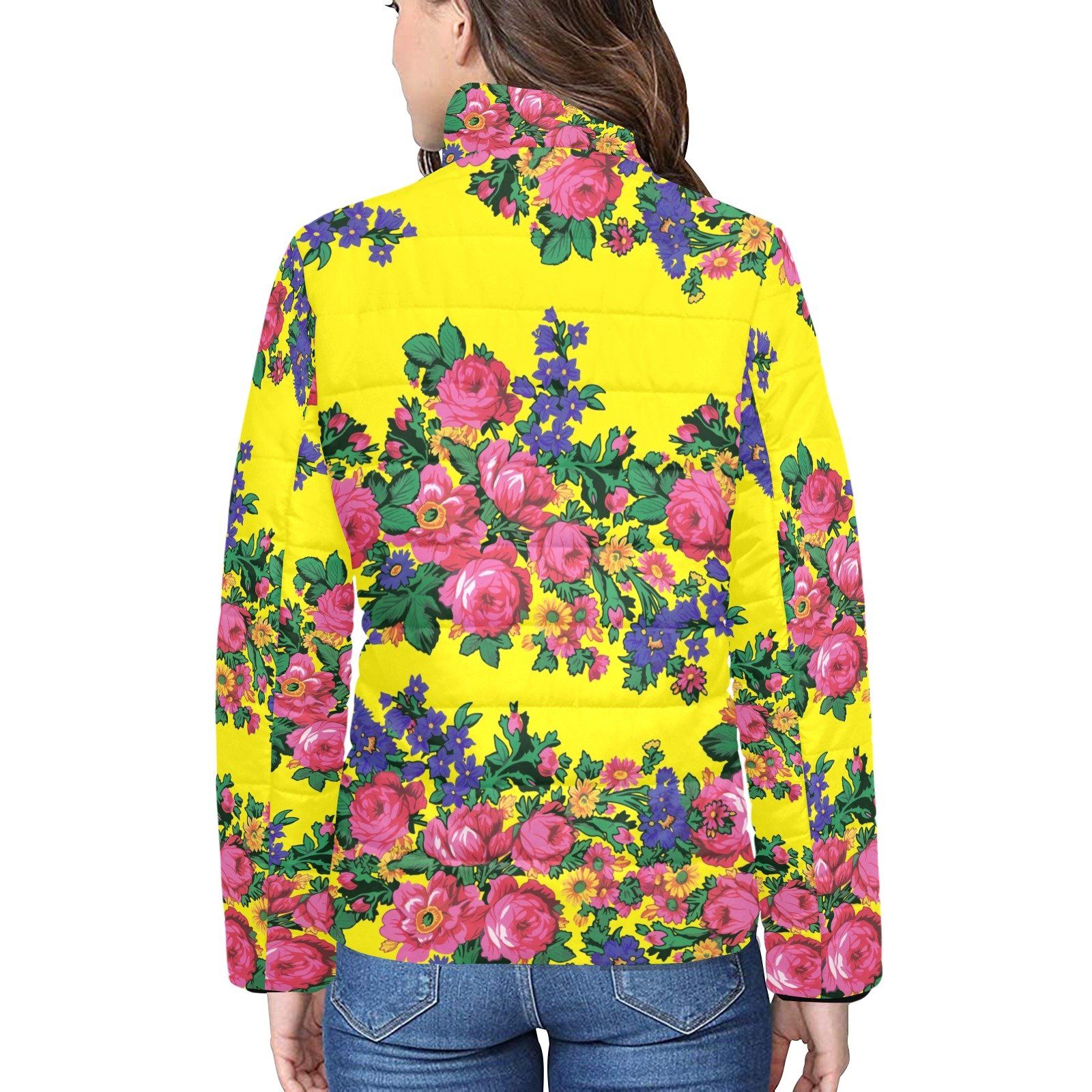 Kokum's Revenge Yellow Women's Stand Collar Padded Jacket (Model H41) jacket e-joyer