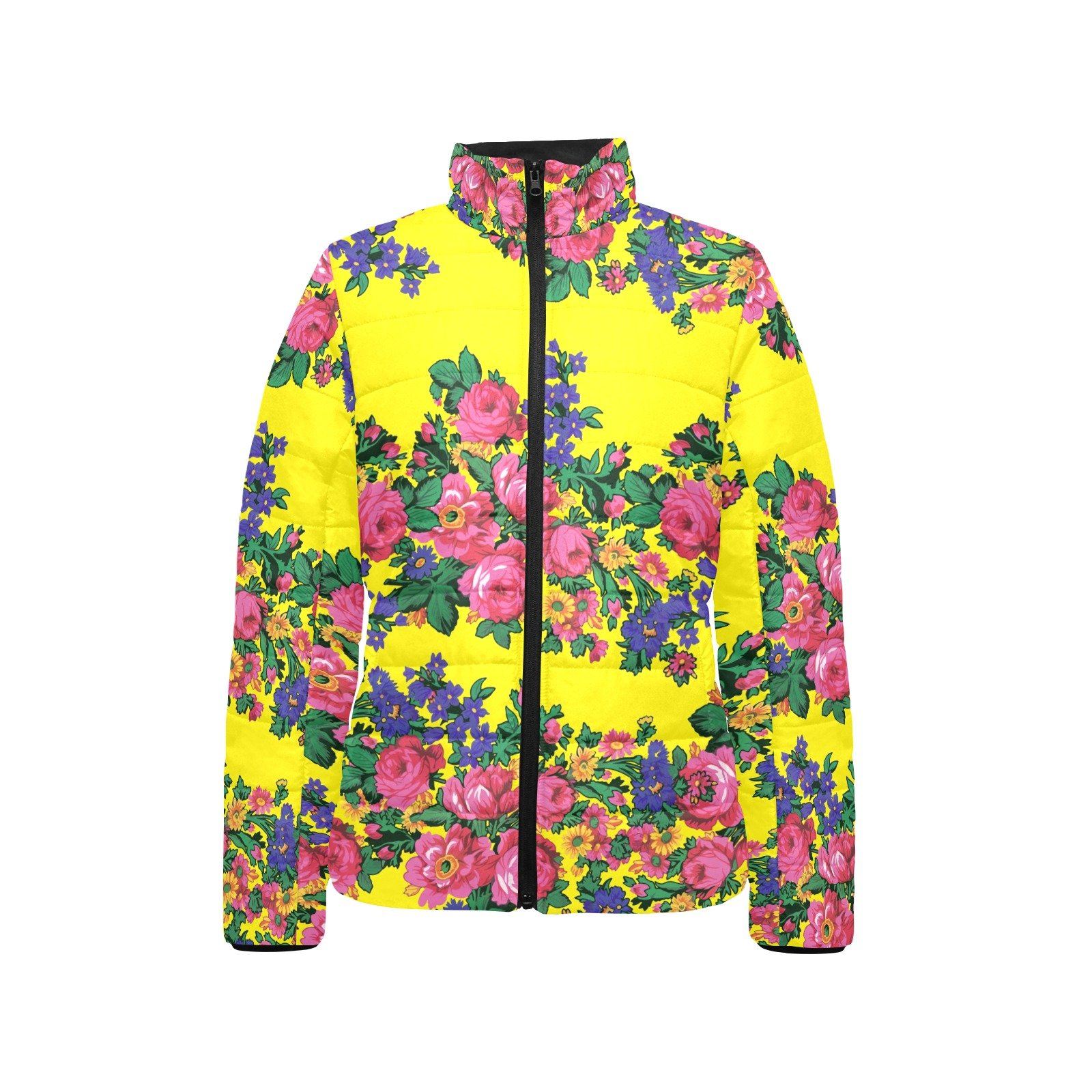 Kokum's Revenge Yellow Women's Stand Collar Padded Jacket (Model H41) jacket e-joyer