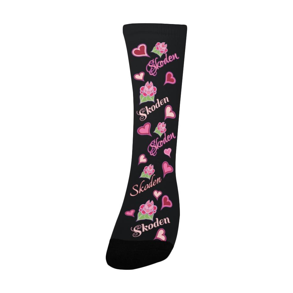 Ladies Skoden Floral Hearts Black Women's Custom Socks Women's Custom Socks e-joyer