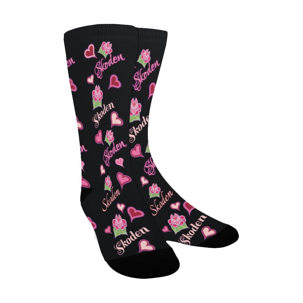 Ladies Skoden Floral Hearts Black Women's Custom Socks Women's Custom Socks e-joyer