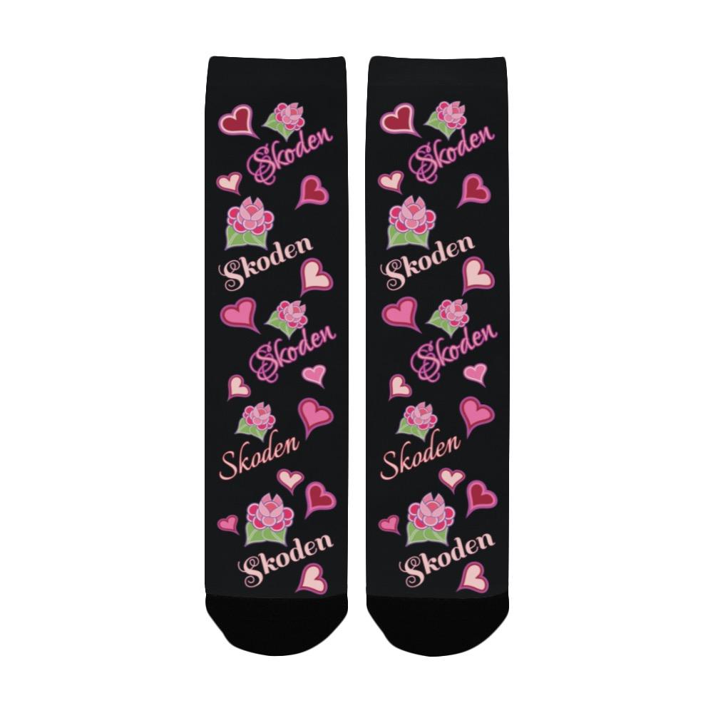Ladies Skoden Floral Hearts Black Women's Custom Socks Women's Custom Socks e-joyer