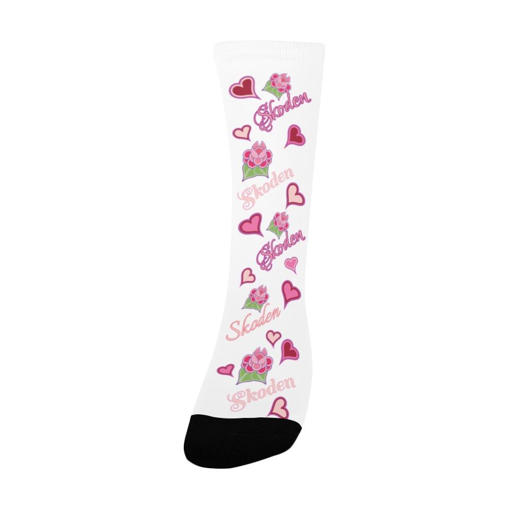 Ladies Skoden Floral Hearts White Women's Custom Socks Women's Custom Socks e-joyer