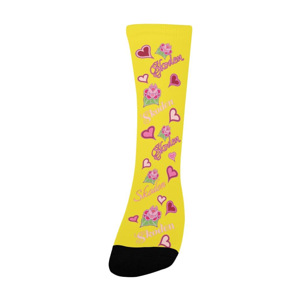 Ladies Skoden Floral Hearts Yellow Women's Custom Socks Women's Custom Socks e-joyer