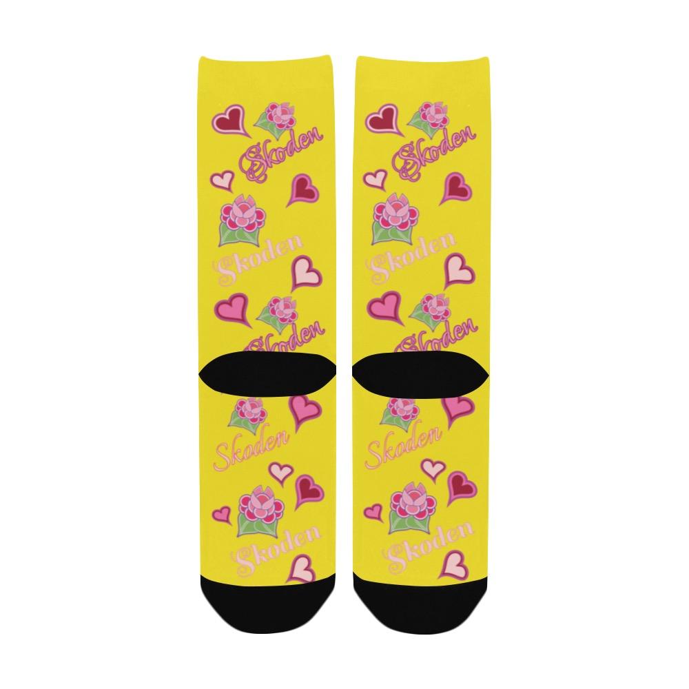 Ladies Skoden Floral Hearts Yellow Women's Custom Socks Women's Custom Socks e-joyer
