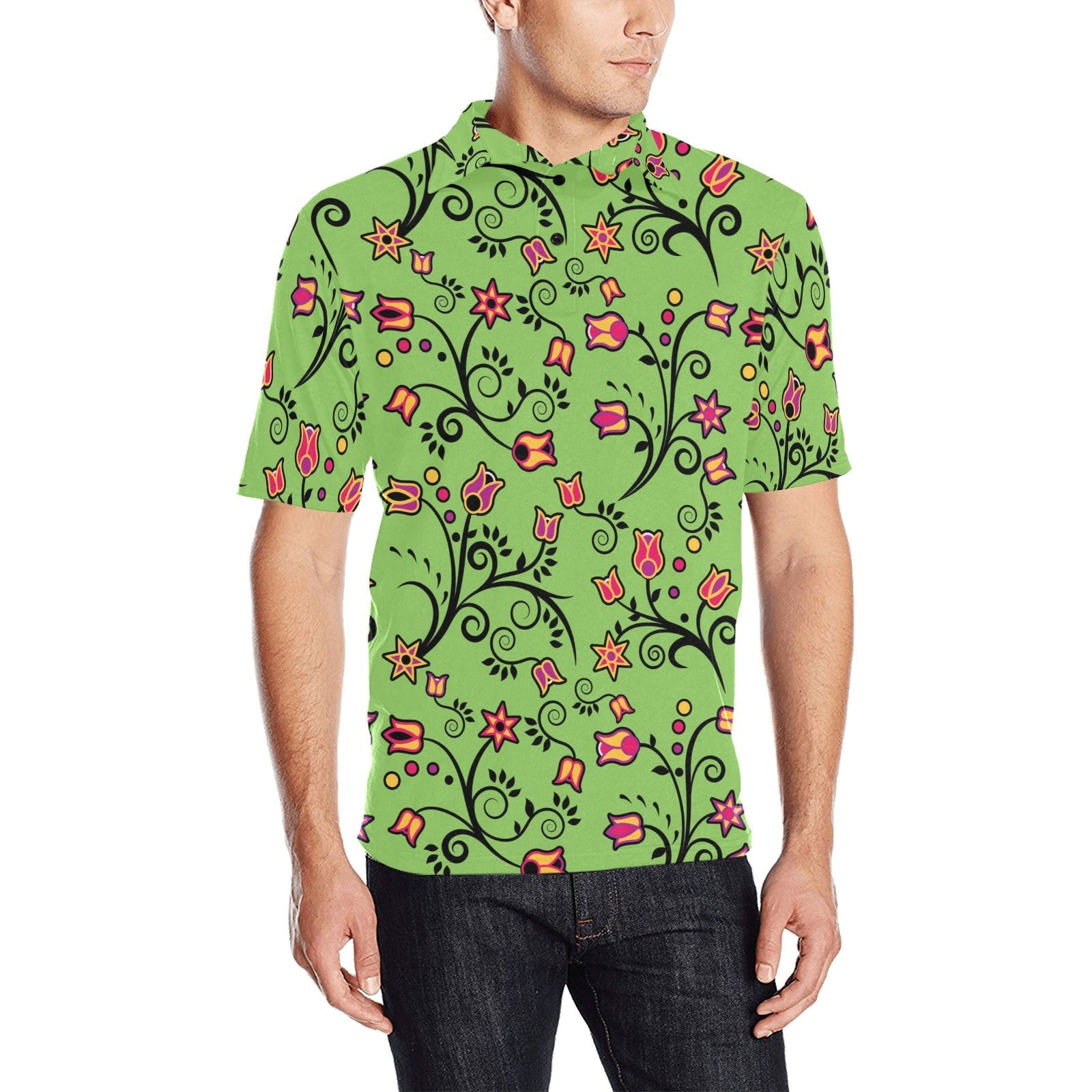 LightGreen Yellow Star Men's All Over Print Polo Shirt (Model T55) Men's Polo Shirt (Model T55) e-joyer