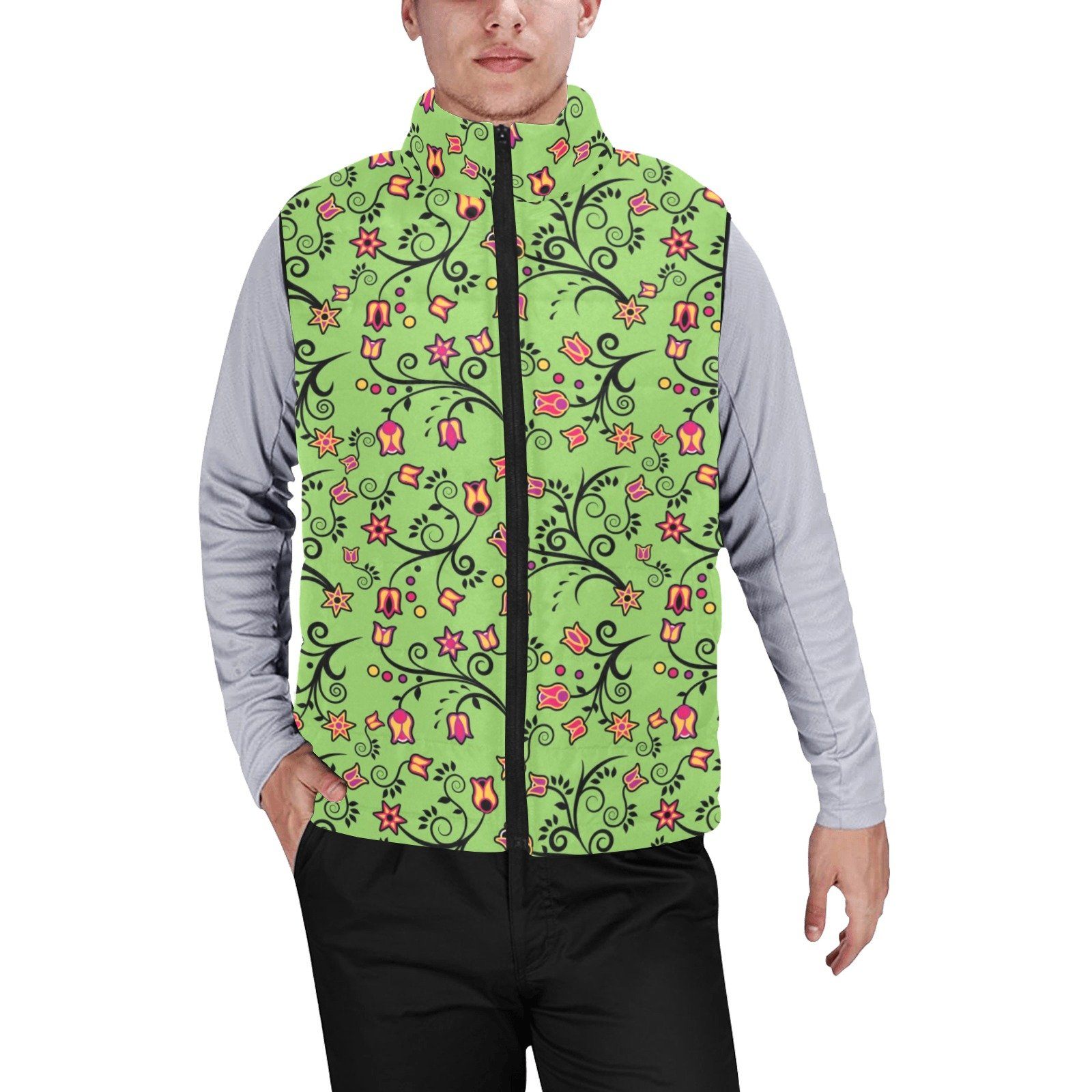 LightGreen Yellow Star Men's Padded Vest Jacket (Model H44) Men's Padded Vest Jacket (H44) e-joyer