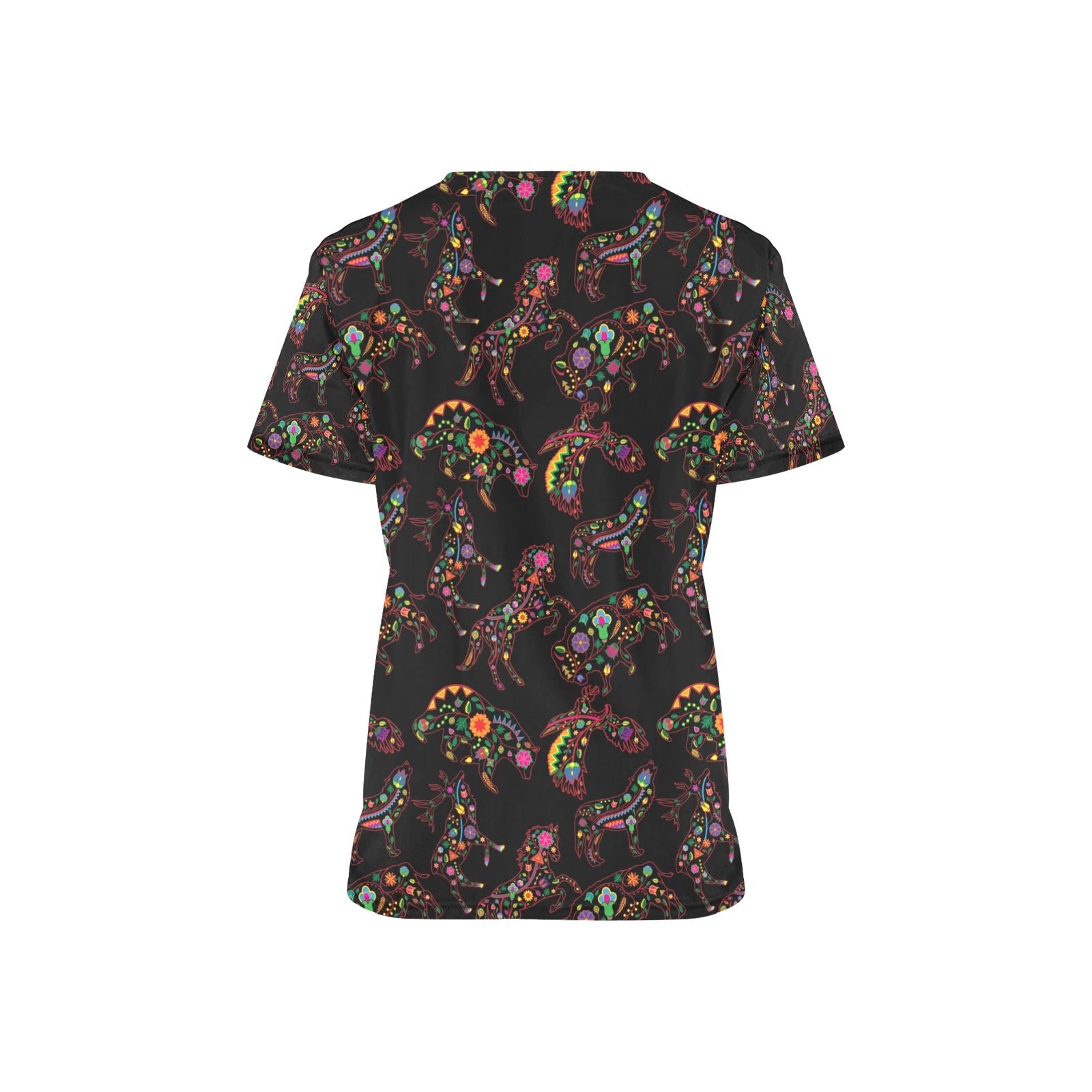 Neon Floral Animals All Over Print Scrub Top Scrub Top e-joyer