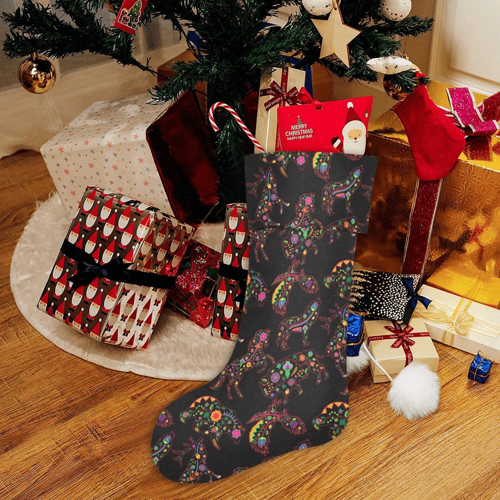 Neon Floral Animals Christmas Stocking holiday stocking e-joyer