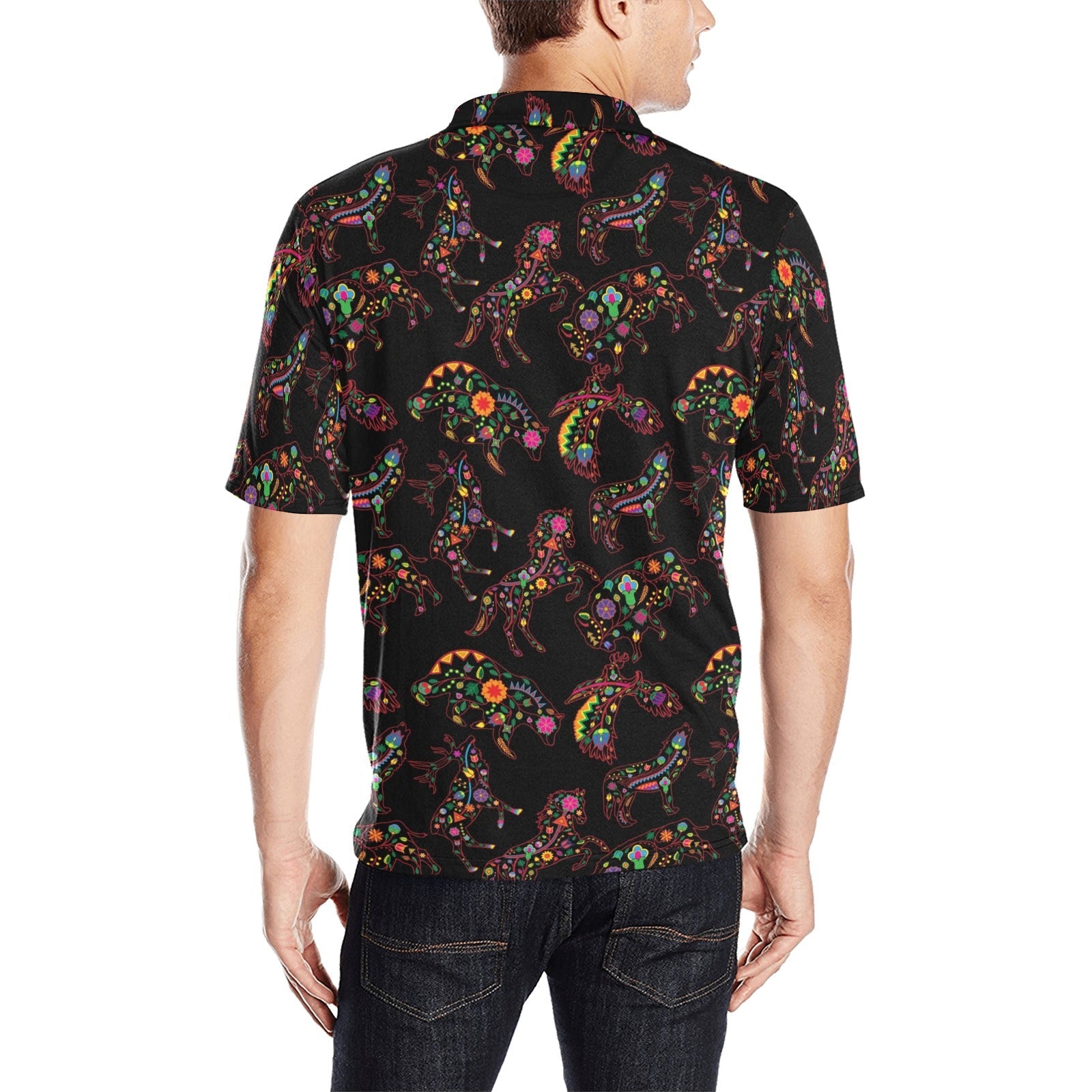 Neon Floral Animals Men's All Over Print Polo Shirt (Model T55) Men's Polo Shirt (Model T55) e-joyer 