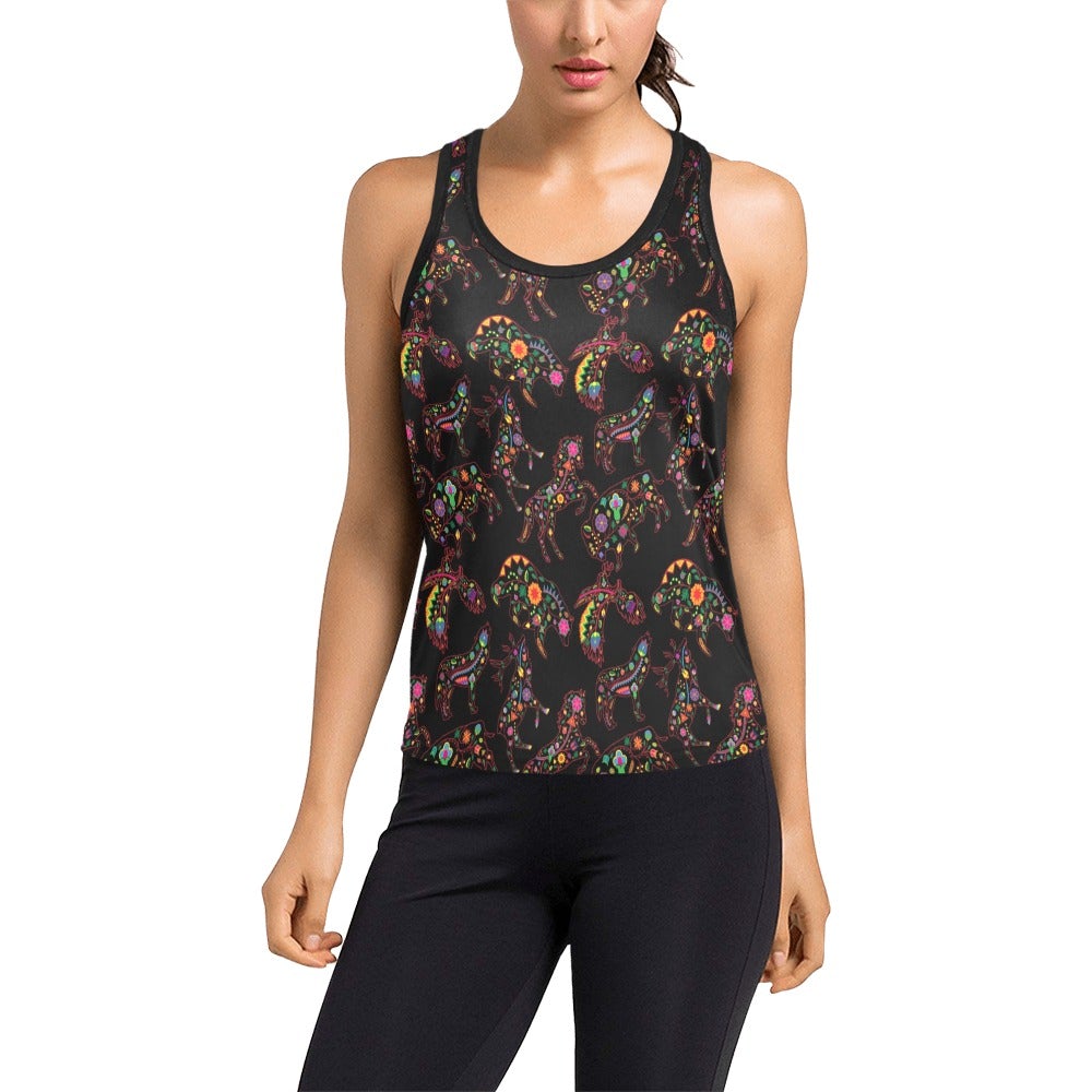 Neon Floral Animals Women's Racerback Tank Top (Model T60) Racerback Tank Top (T60) e-joyer