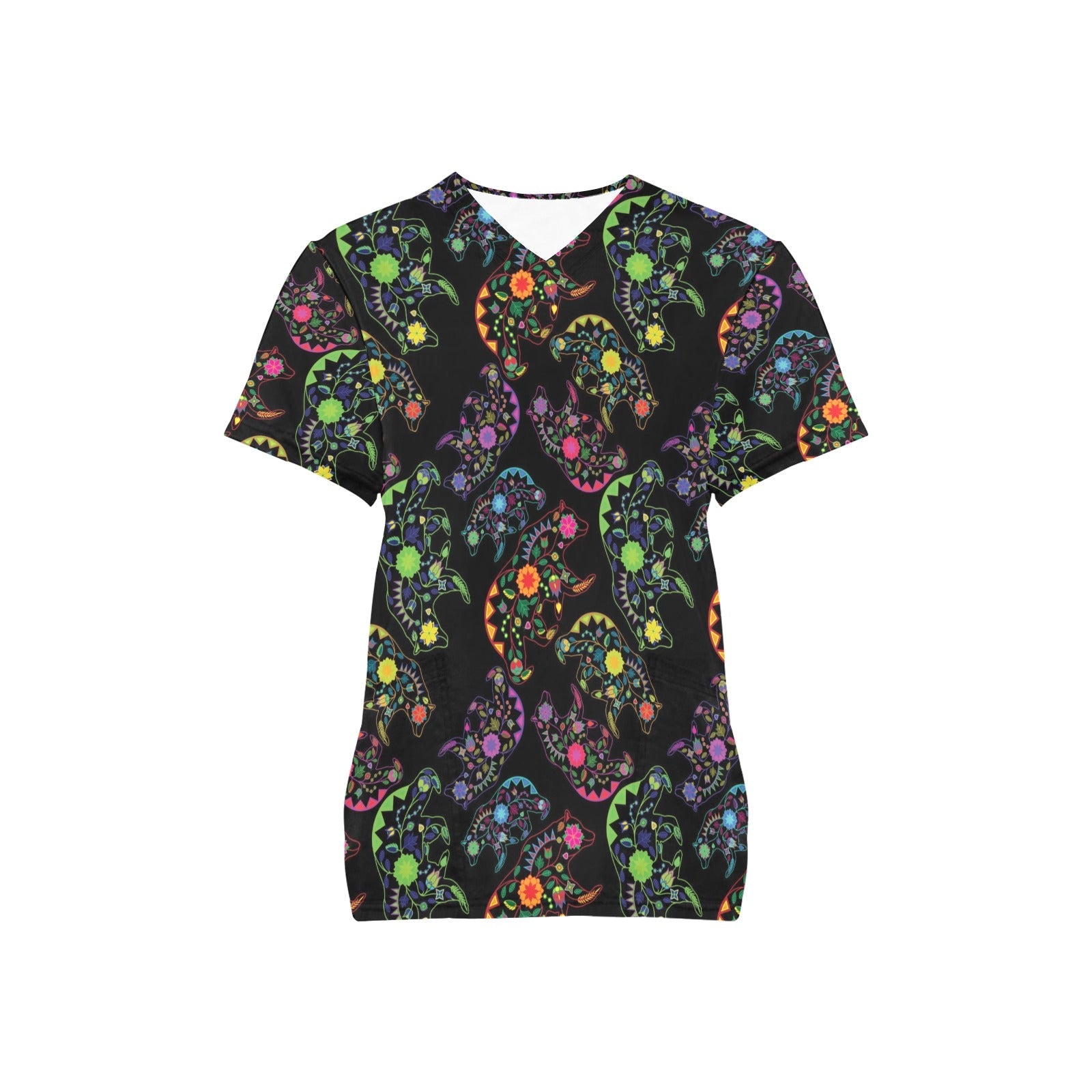 Neon Floral Bears All Over Print Scrub Top Scrub Top e-joyer
