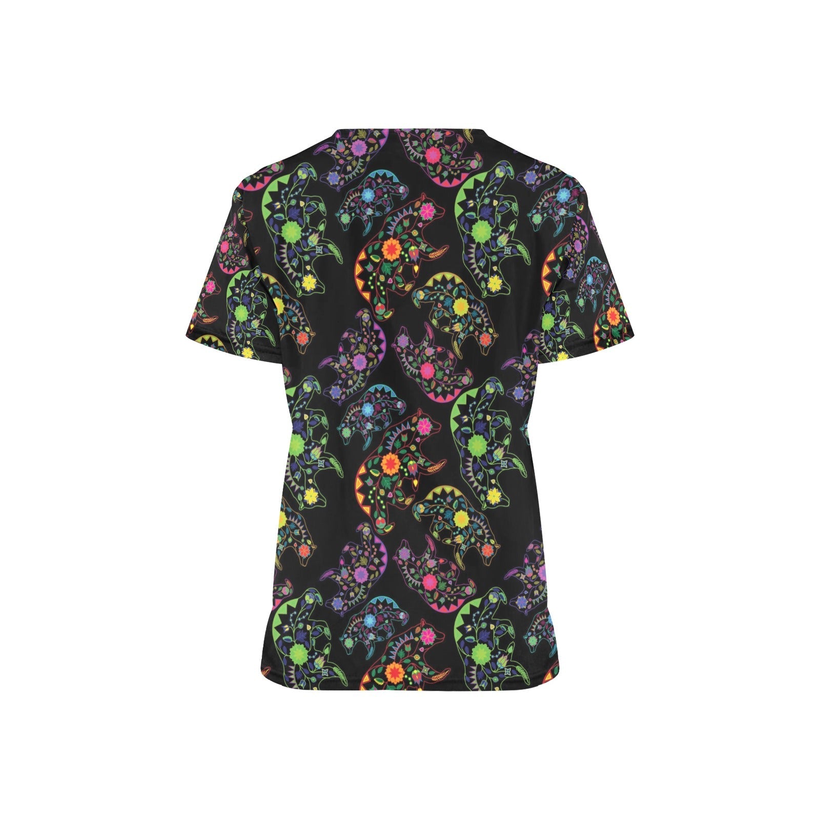 Neon Floral Bears All Over Print Scrub Top Scrub Top e-joyer