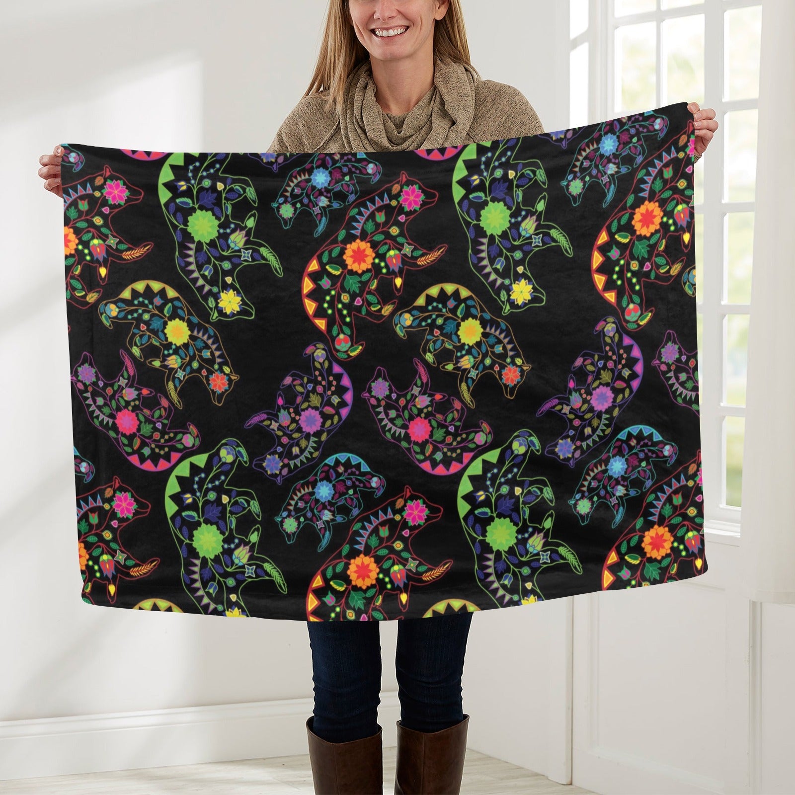 Neon Floral Bears Baby Blanket 30"x40" Baby Blanket 30"x40" e-joyer