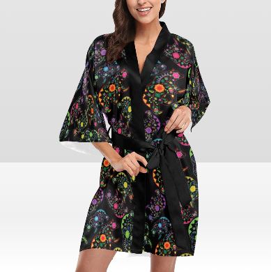 Neon Floral Bears Kimono Robe Artsadd