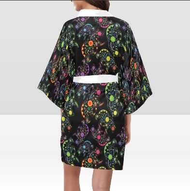 Neon Floral Bears Kimono Robe Artsadd