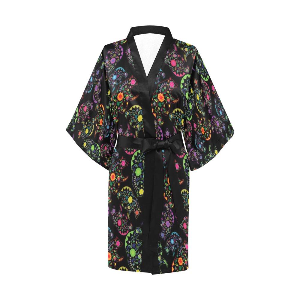 Neon Floral Bears Kimono Robe Artsadd