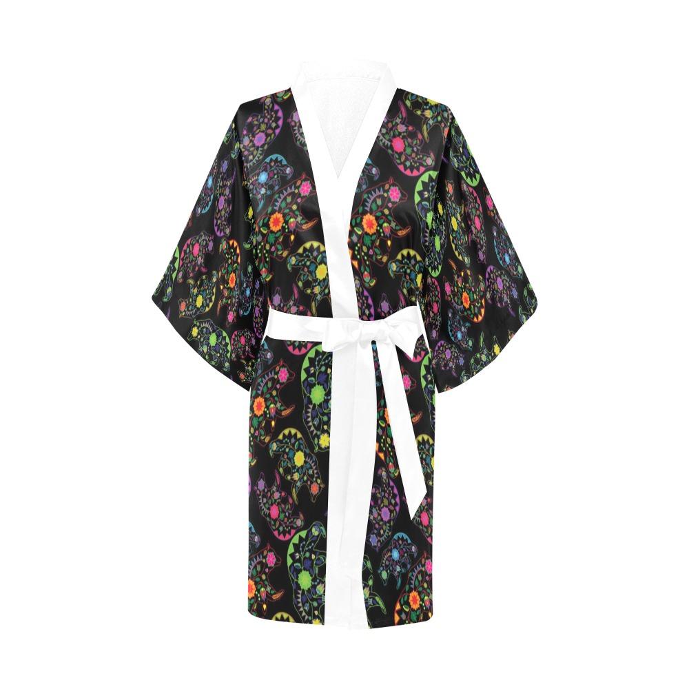 Neon Floral Bears Kimono Robe Artsadd