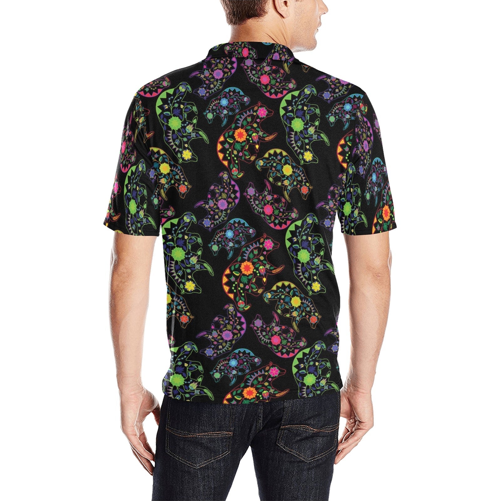 Neon Floral Bears Men's All Over Print Polo Shirt (Model T55) Men's Polo Shirt (Model T55) e-joyer