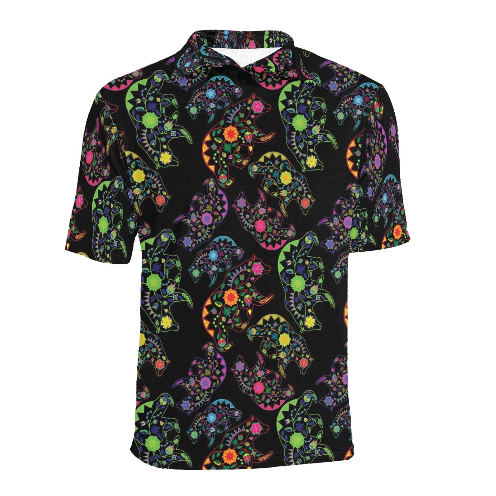 Neon Floral Bears Men's All Over Print Polo Shirt (Model T55) Men's Polo Shirt (Model T55) e-joyer
