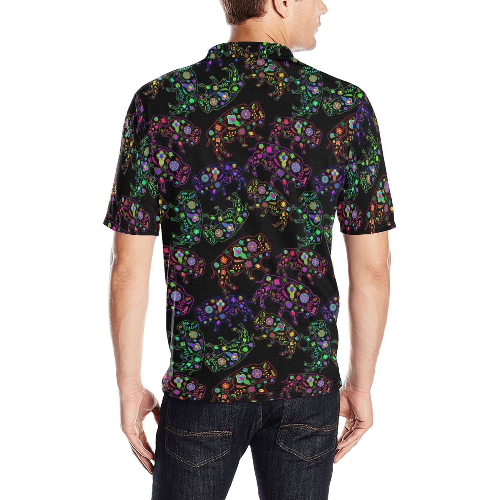 Neon Floral Buffalos Men's All Over Print Polo Shirt (Model T55) Men's Polo Shirt (Model T55) e-joyer