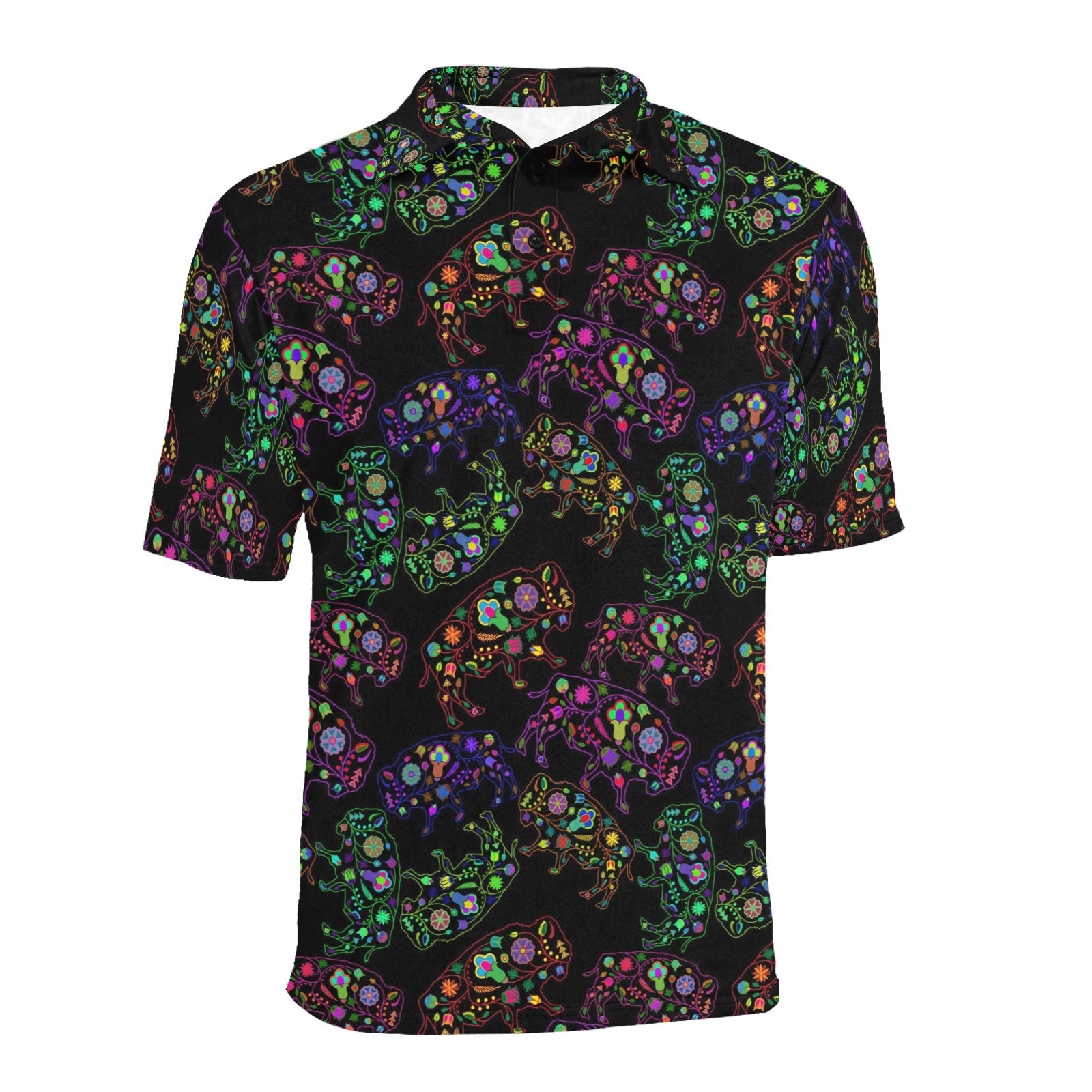 Neon Floral Buffalos Men's All Over Print Polo Shirt (Model T55) Men's Polo Shirt (Model T55) e-joyer