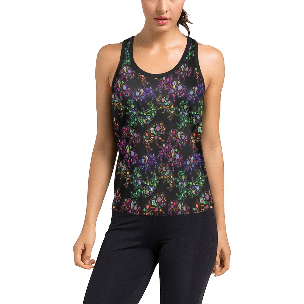 Neon Floral Buffalos Women's Racerback Tank Top (Model T60) Racerback Tank Top (T60) e-joyer