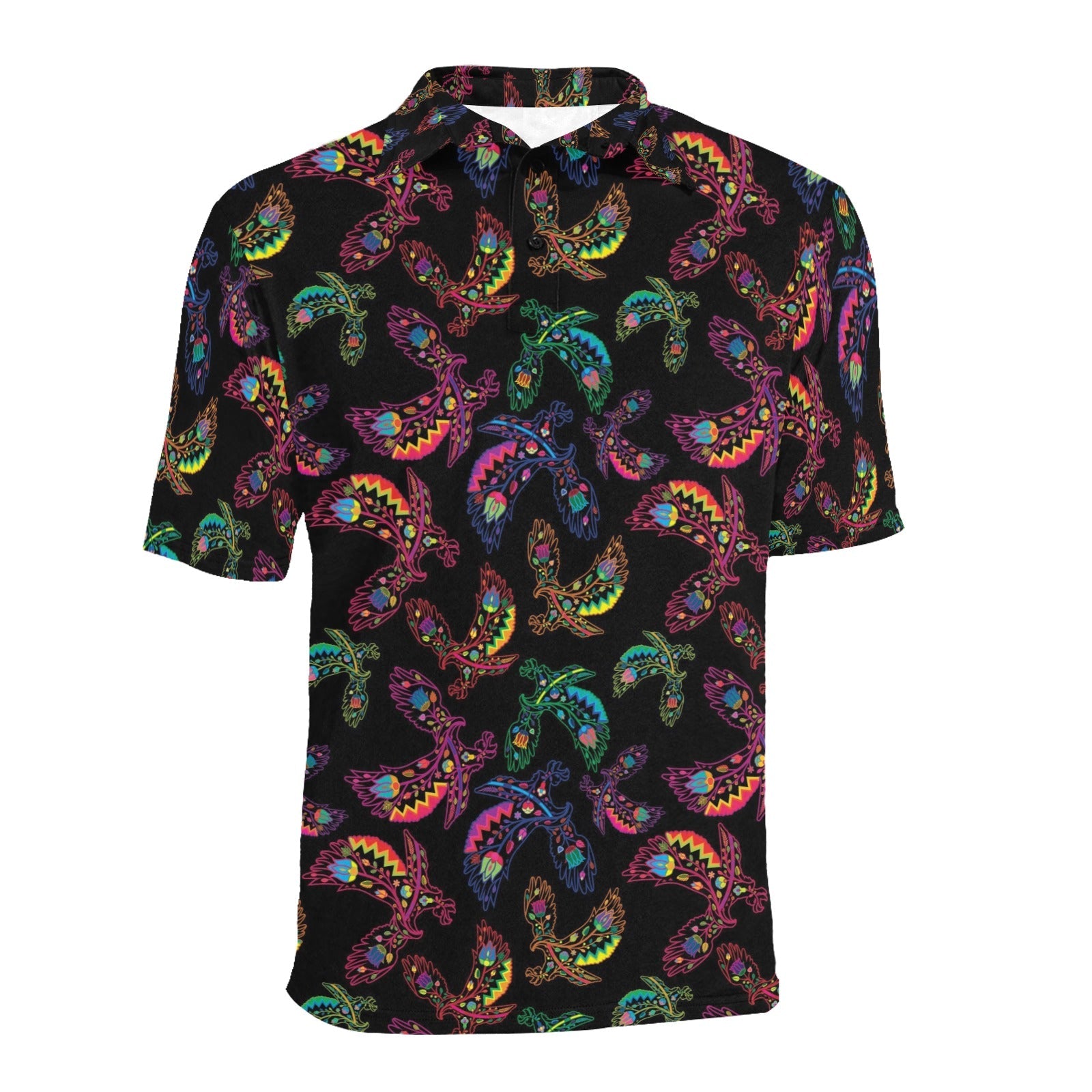 Neon Floral Eagles Men's All Over Print Polo Shirt (Model T55) Men's Polo Shirt (Model T55) e-joyer