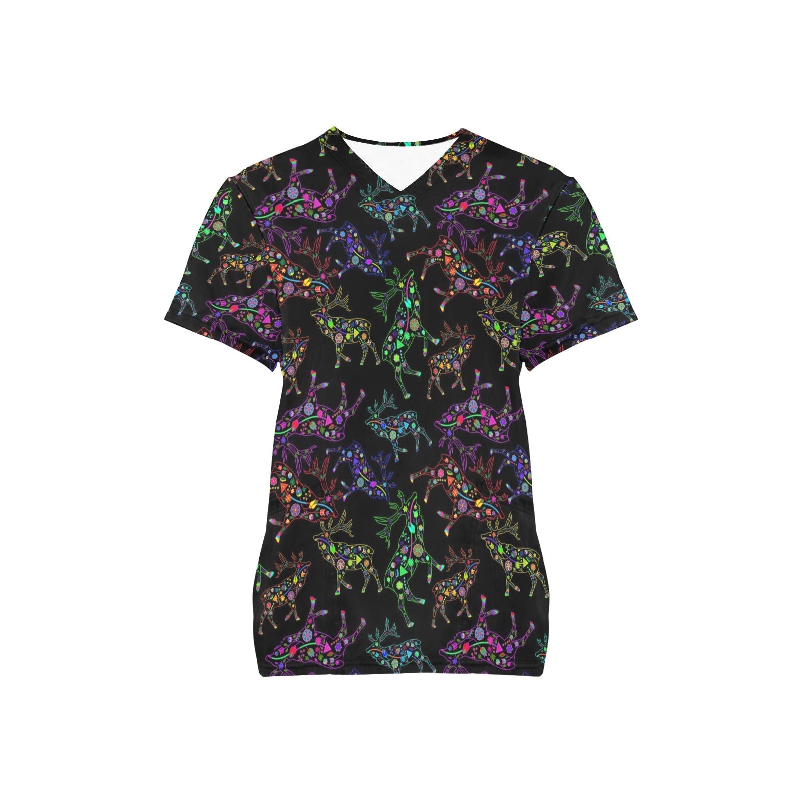 Neon Floral Elks All Over Print Scrub Top Scrub Top e-joyer