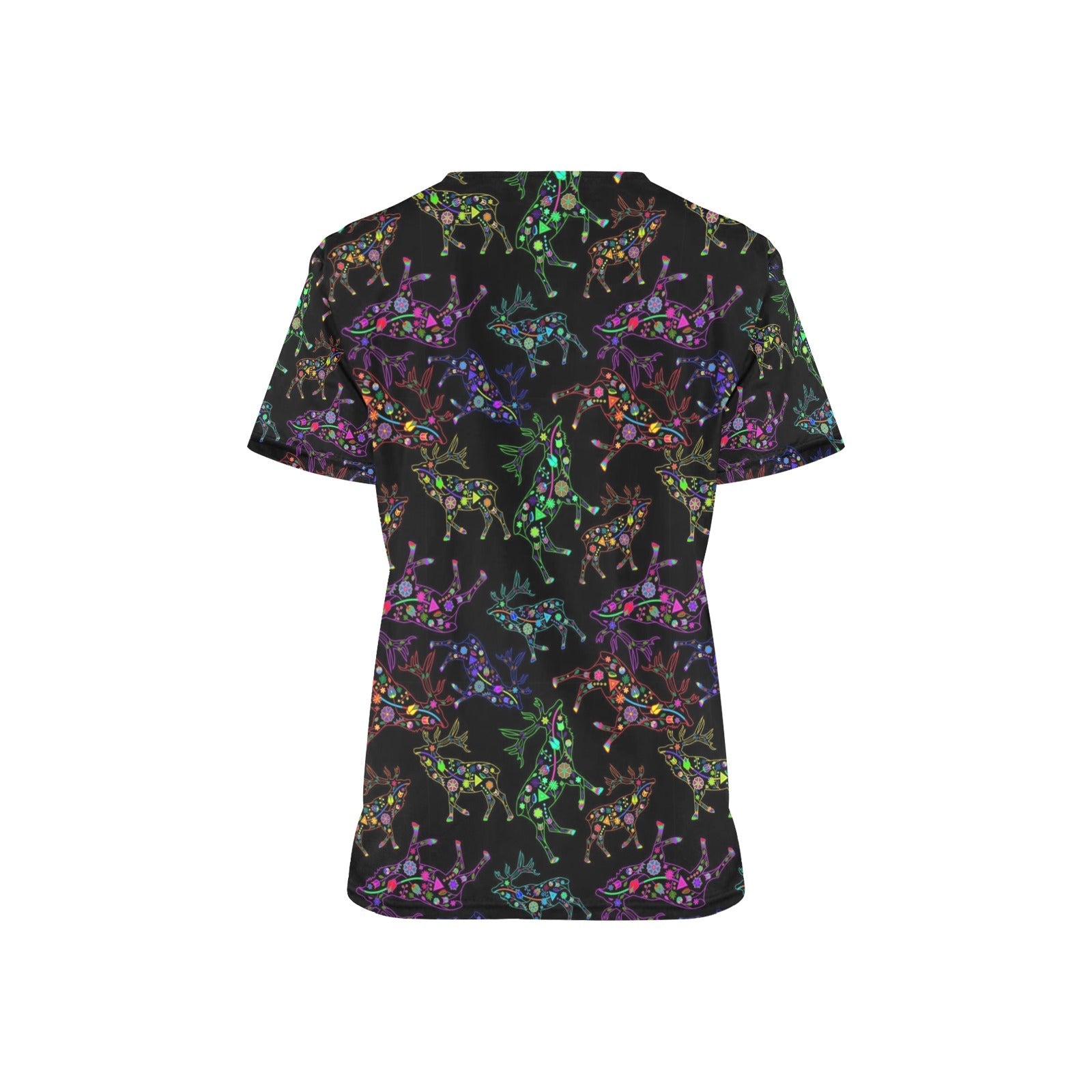 Neon Floral Elks All Over Print Scrub Top Scrub Top e-joyer