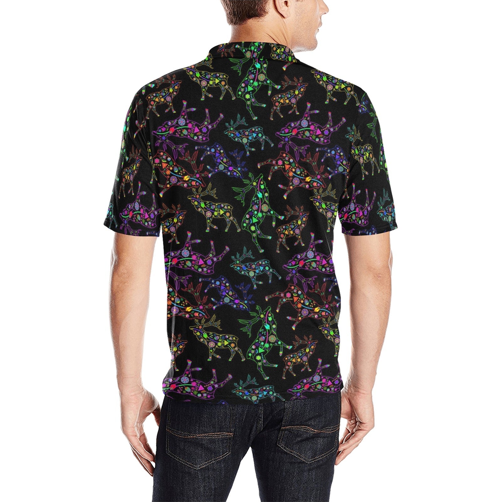 Neon Floral Elks Men's All Over Print Polo Shirt (Model T55) Men's Polo Shirt (Model T55) e-joyer