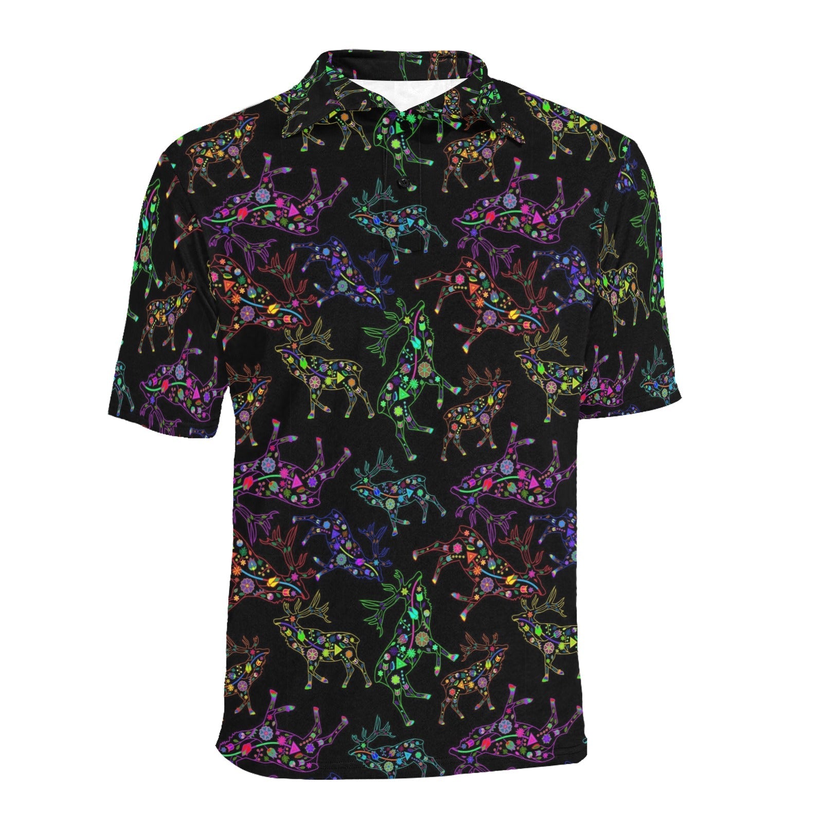 Neon Floral Elks Men's All Over Print Polo Shirt (Model T55) Men's Polo Shirt (Model T55) e-joyer