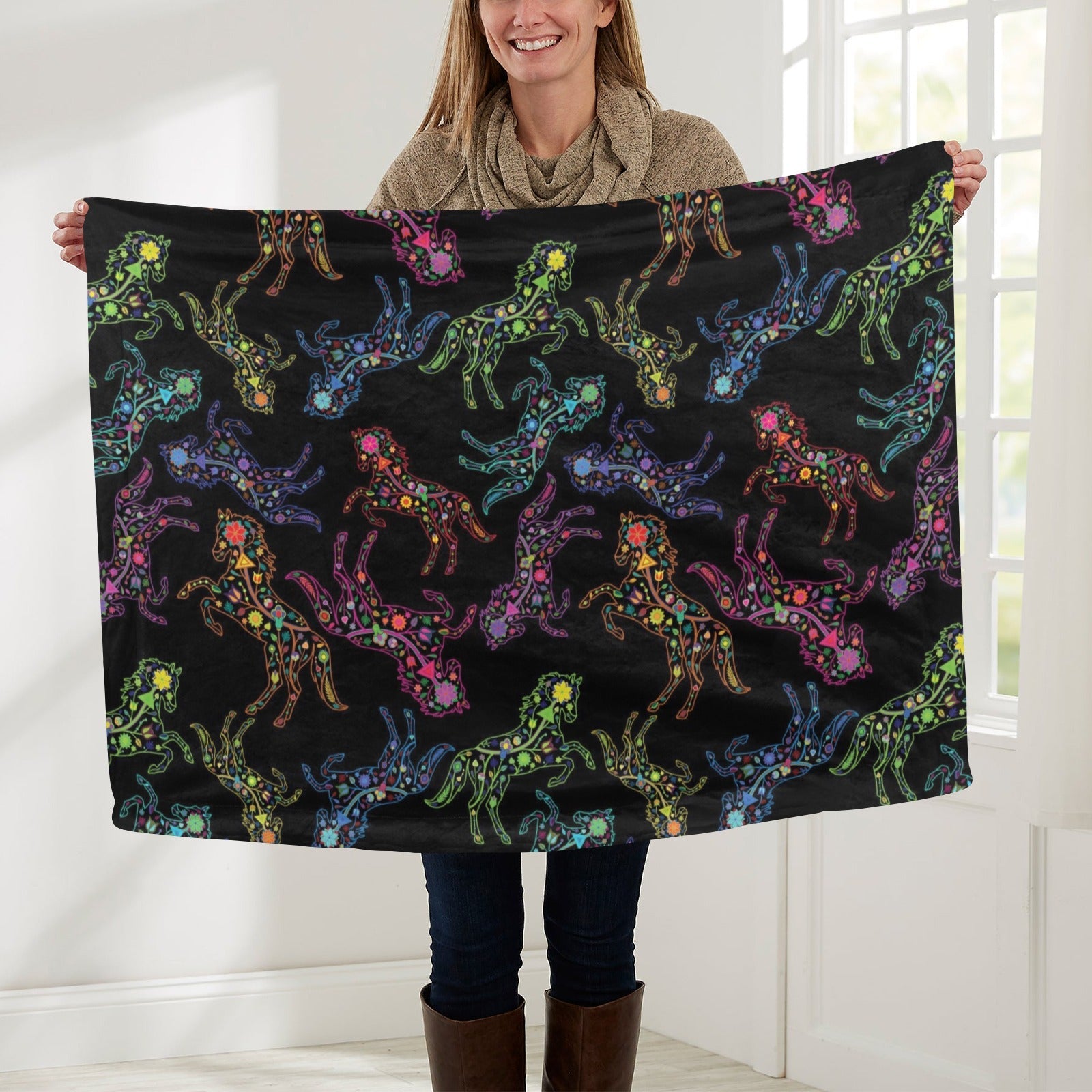 Neon Floral Horses Baby Blanket 30"x40" Baby Blanket 30"x40" e-joyer