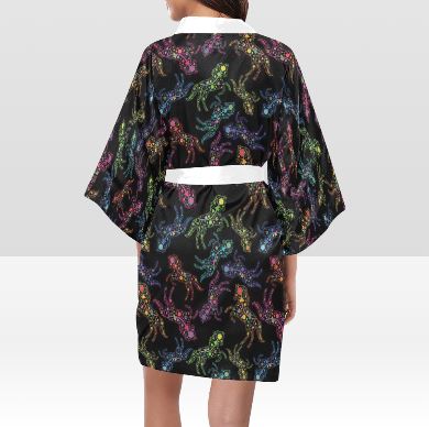 Neon Floral Horses Kimono Robe Artsadd