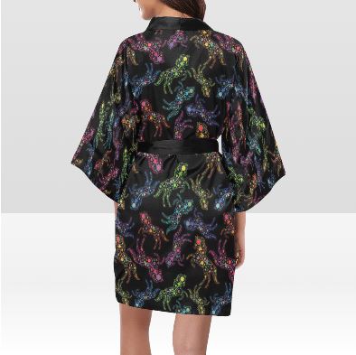 Neon Floral Horses Kimono Robe Artsadd