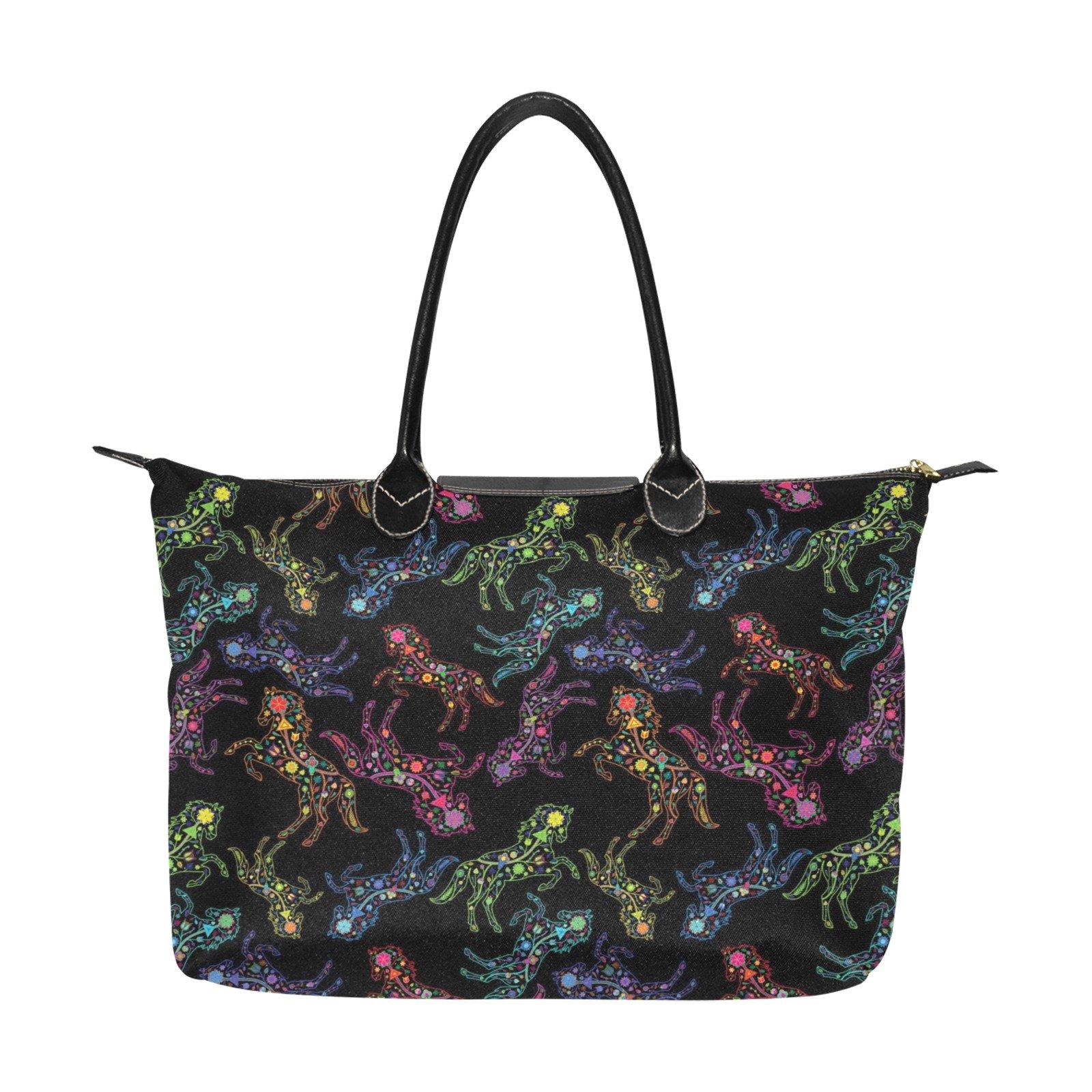 Neon Floral Horses Single-Shoulder Lady Handbag (Model 1714) bag e-joyer