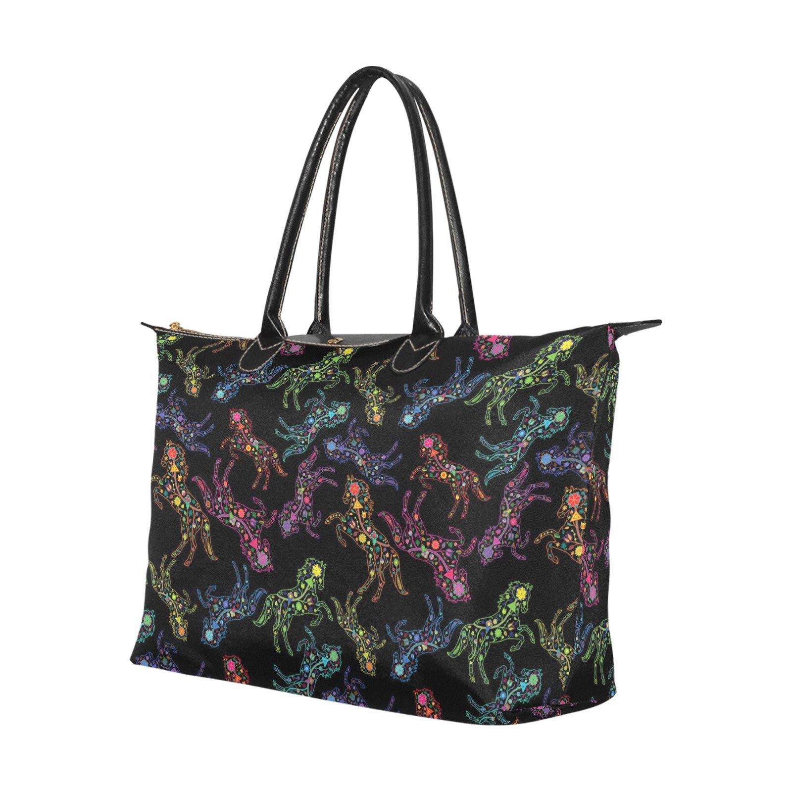 Neon Floral Horses Single-Shoulder Lady Handbag (Model 1714) bag e-joyer