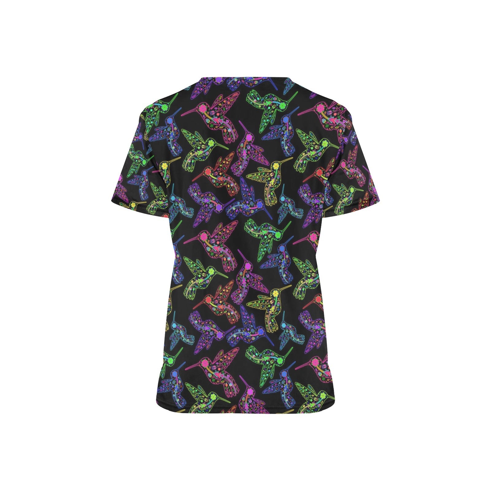 Neon Floral Hummingbirds All Over Print Scrub Top Scrub Top e-joyer