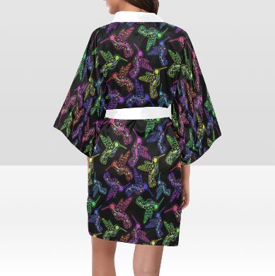 Neon Floral Hummingbirds Kimono Robe Artsadd