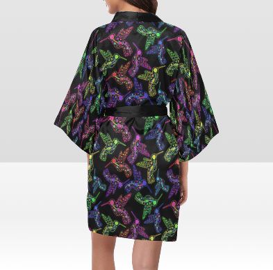 Neon Floral Hummingbirds Kimono Robe Artsadd