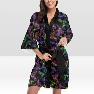 Neon Floral Hummingbirds Kimono Robe Artsadd
