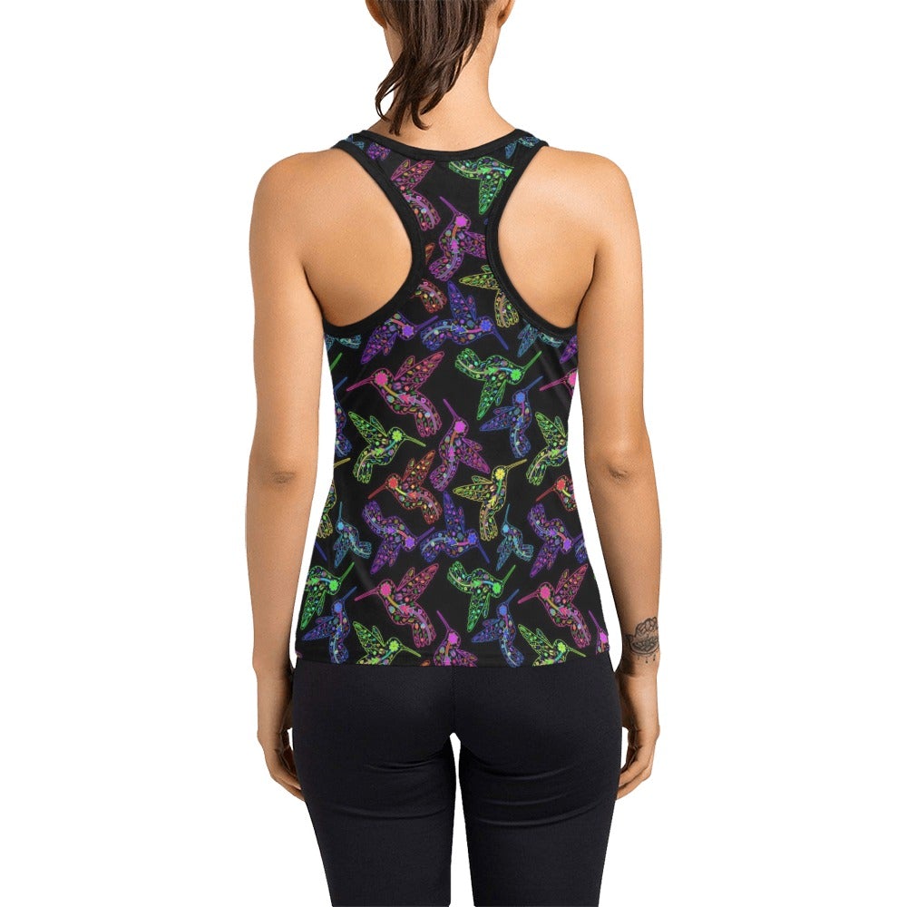 Neon Floral Hummingbirds Women's Racerback Tank Top (Model T60) Racerback Tank Top (T60) e-joyer