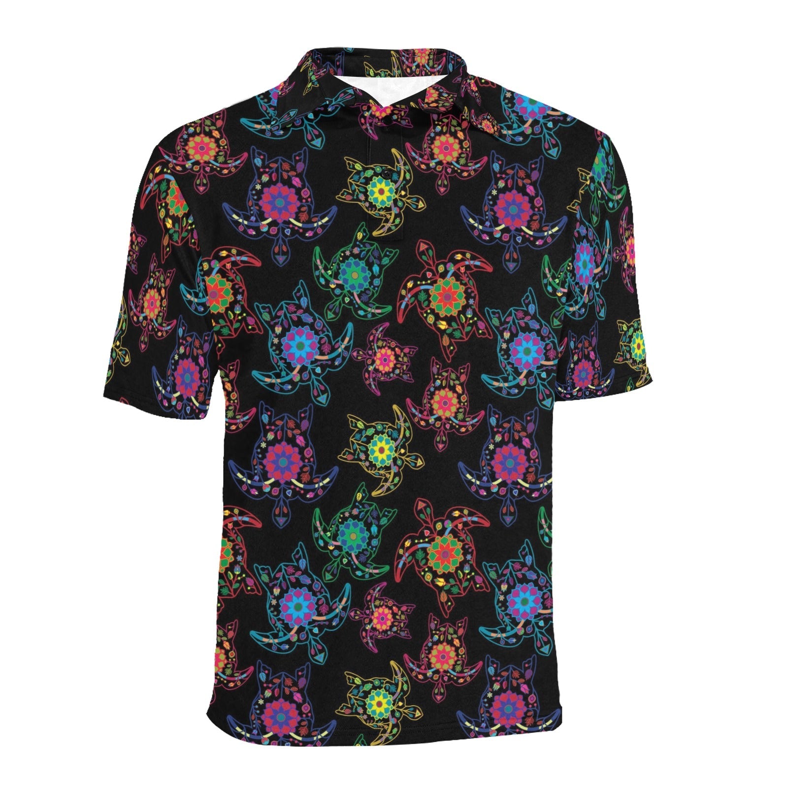 Neon Floral Turtle Men's All Over Print Polo Shirt (Model T55) Men's Polo Shirt (Model T55) e-joyer