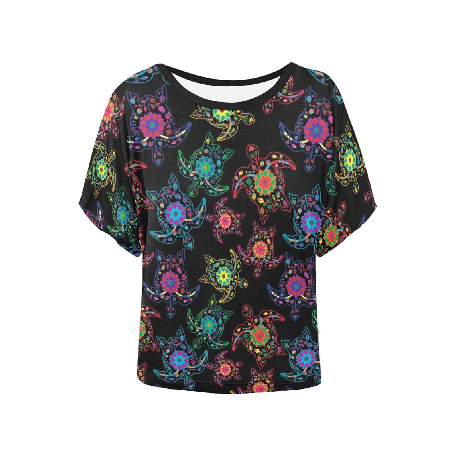 Neon Floral Turtle Women's Batwing-Sleeved Blouse T shirt (Model T44) Women's Batwing-Sleeved Blouse T shirt (T44) e-joyer