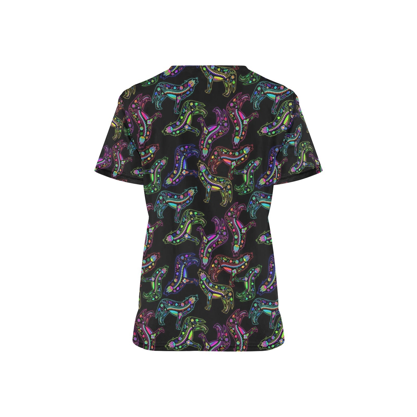 Neon Floral Wolves All Over Print Scrub Top Scrub Top e-joyer