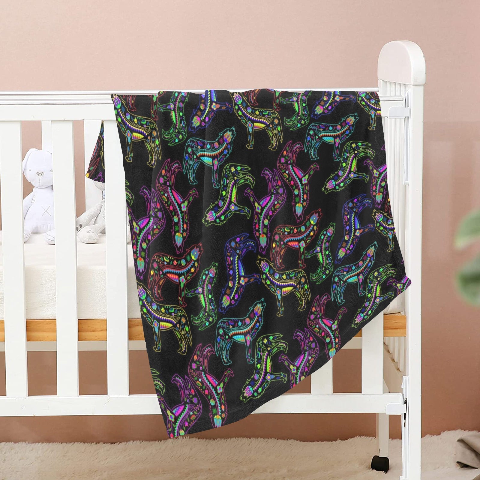 Neon Floral Wolves Baby Blanket 30"x40" Baby Blanket 30"x40" e-joyer