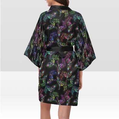 Neon Floral Wolves Kimono Robe Artsadd